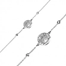 925 silver bracelet - life tree, spiral leaves, cut balls