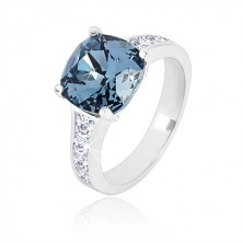 925 silver ring - zircon square of dark blue colour and clear zircons