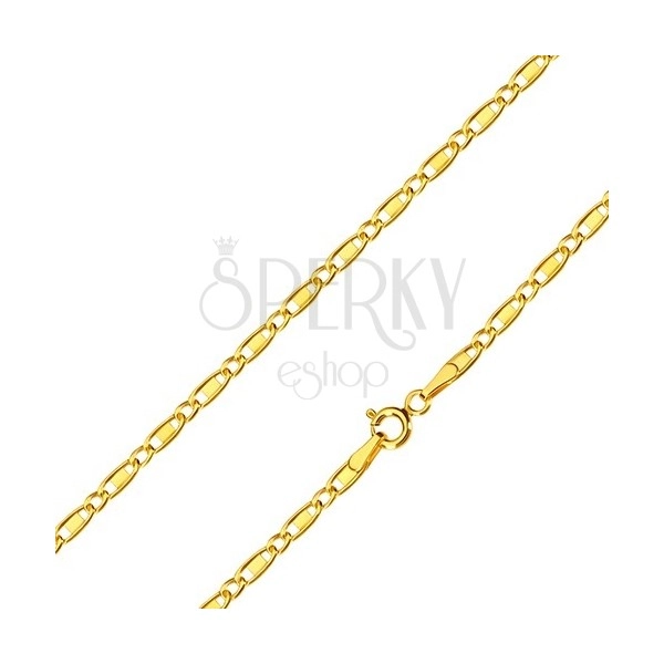 Yellow 585 gold chain - oval rings, oblong rings with rectangle, 500 mm