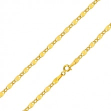 Yellow 585 gold chain - oval rings, oblong elements with stellular notches, 550 mm