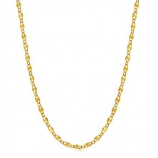 Yellow 585 gold chain - oval rings, oblong elements with stellular notches, 550 mm