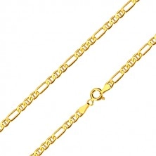 Yellow 14K gold chain - oblong ring, three oval rings with sticks, 450 mm