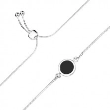 925 silver bracelet - chain with snake motif, circle with black center