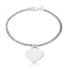 Bracelet, 925 silver - chess board chain, heart lock, three spiral chains
