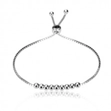 925 silver adjustable bracelet - angular chain, glossy balls