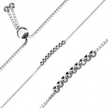 925 silver adjustable bracelet - angular chain, glossy balls