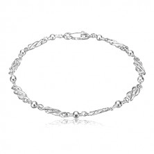 925 silver bracelet - ornamental lines intertwined together, glossy balls