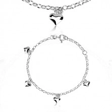 925 silver bracelet - symmetric hearts, chain of round rings