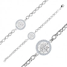 925 silver bracelet - circle with decoratively carved flower and zircons