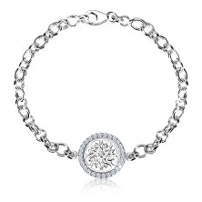925 silver bracelet - circle with decoratively carved flower and zircons