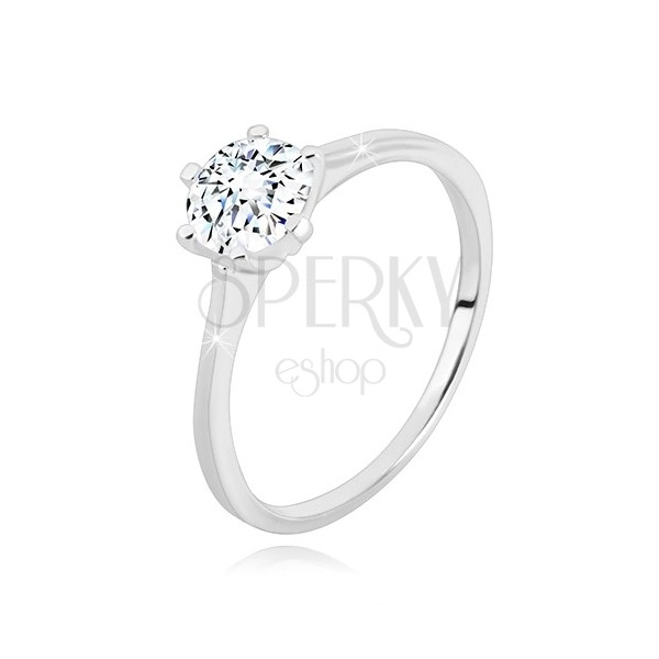 925 silver ring - narrow arms, glittery zircon of transparent hue, 6 mm