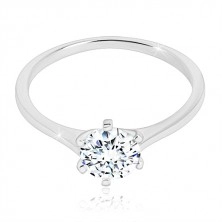 925 silver ring - narrow arms, glittery zircon of transparent hue, 6 mm
