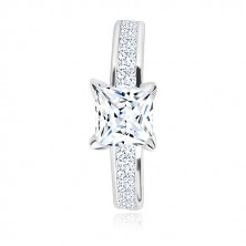 925 silver ring - zircon square of clear colour in mount, glittery arms