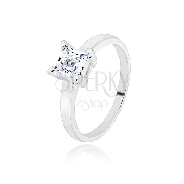 925 silver ring - narrow arms, transparent zircon square, 5 mm