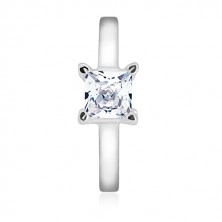 925 silver ring - narrow arms, transparent zircon square, 5 mm