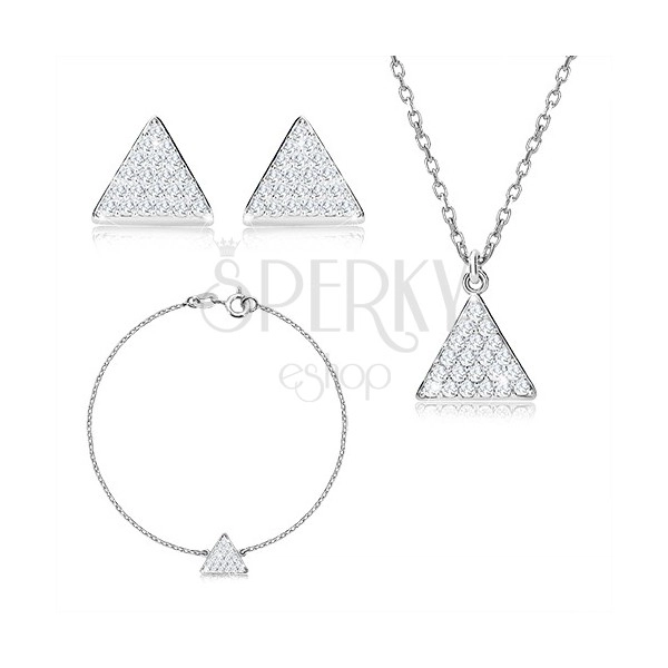 925 silver three-set - equilateral triangle with zircons, chain