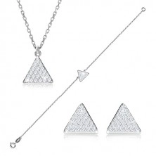 925 silver three-set - equilateral triangle with zircons, chain