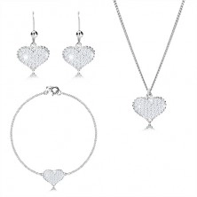 925 silver three-set - symmetric heart with zircons, chain joined into series