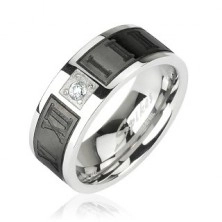 Ring made of steel - Roman numerals and zircon