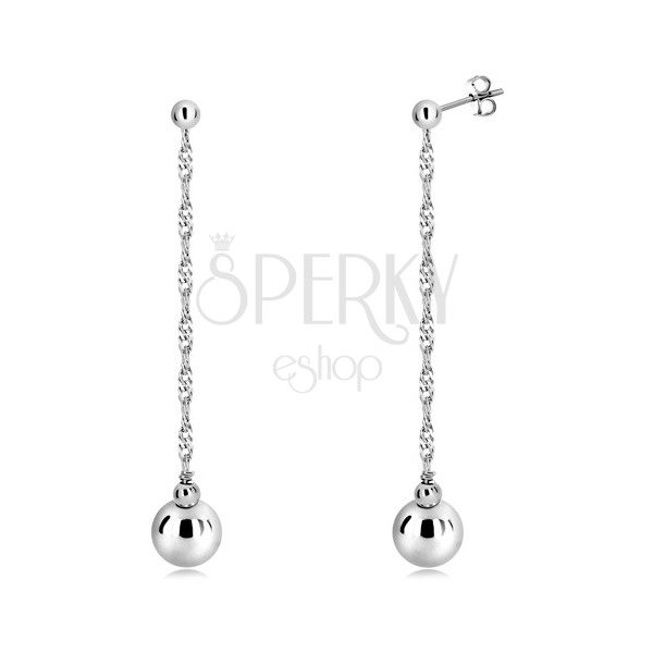 925 silver hanging earrings - glossy balls and spiral chain