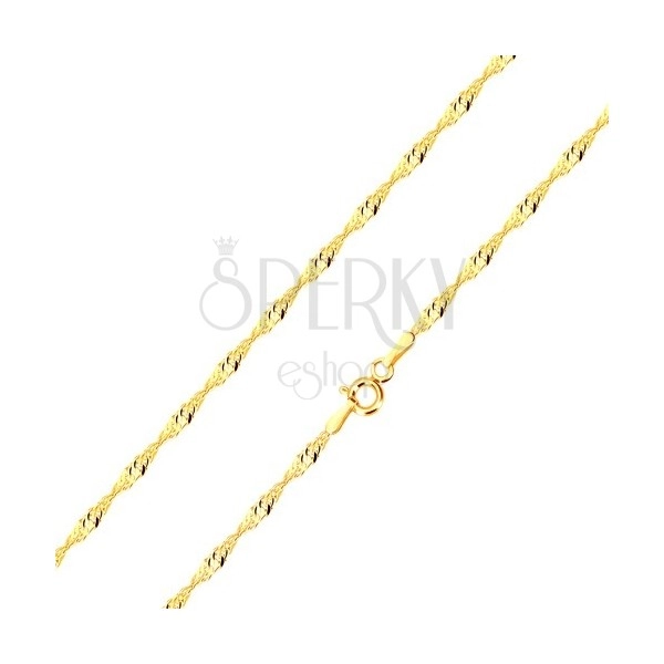 Yellow 585 gold chain - glossy rings of oval shape, spiral, 420 mm