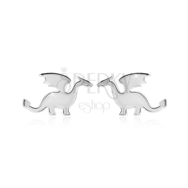 925 silver earrings - motif of dragon, glossy finish, studs