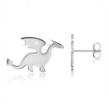 925 silver earrings - motif of dragon, glossy finish, studs