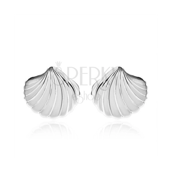 925 silver earrings - glossy shell with cuts, studs