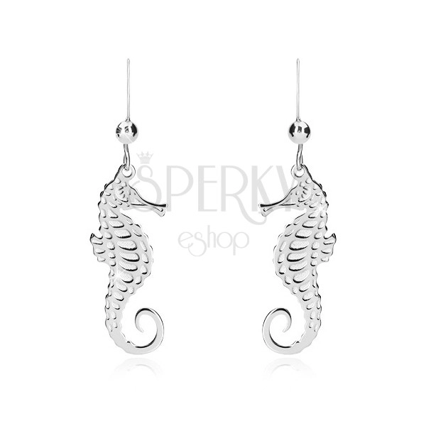 925 silver earrings - glittery sea horse and a ball, Afrohook