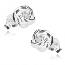 925 silver earrings - glossy knot with assymetric dints, stud fastening