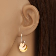 925 silver earrings - glossy arch and three circles of copper, silver and gold colour