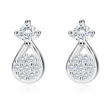 925 silver earrings - tear with zircon flower, zircon in mount, studs