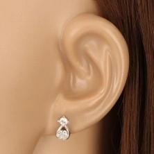 925 silver earrings - tear with zircon flower, zircon in mount, studs