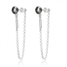 925 silver chain earrings - semi-ball of hemitate colour, chain, glossy stripe