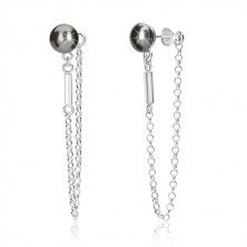 925 silver chain earrings - semi-ball of hemitate colour, chain, glossy stripe