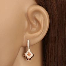 925 silver earrings - zircon line, two four-leaves of various sizes, studs