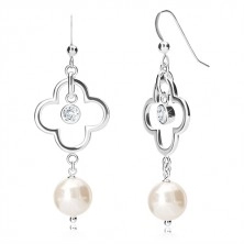 Hanging earrings made of 925 silver - contour of four-leaf, zircon, ball, Afrohook