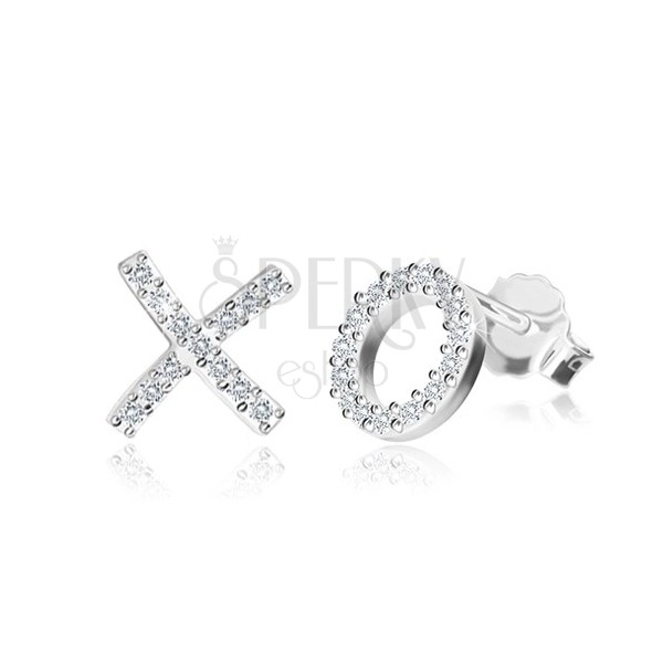925 silver zircon earrings - letters "X" and "O", stud fastening