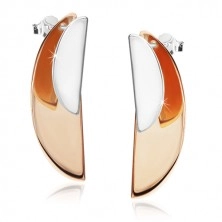 925 silver earrings - glossy arches of silver and copper colour, studs