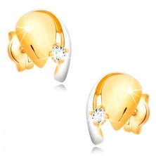 Earrings made of 585 combined gold - tear with clear zircon and line of white gold
