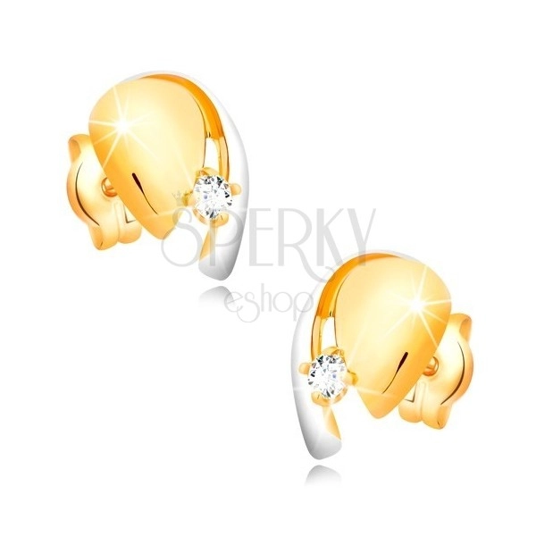 Earrings made of 585 combined gold - tear with clear zircon and line of white gold