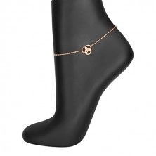 925 silver ankle bracelet of copper colour - three circles intertwined together, clear zircons
