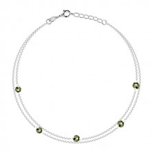 925 silver ankle bracelet - dual chain, olive-green pyrites