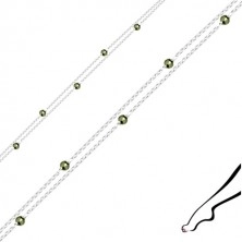 925 silver ankle bracelet - dual chain, olive-green pyrites