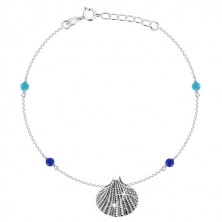 925 silver ankle bracelet - seashell, four blue balls