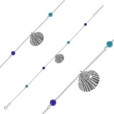 925 silver ankle bracelet - seashell, four blue balls