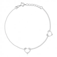 925 silver ankle bracelet - hearts, chain of flat rings, ball chain