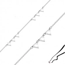 Ankle bracelet made of silver - glossy triangles, angular rings 