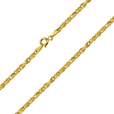 Yellow 14K gold chain - infinity motif and flat oval rings, 450 mm