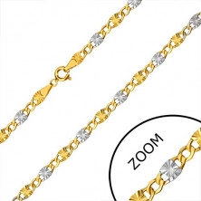 Combined 585 gold chain - rings with cuts, hexagonal rings, 450 mm